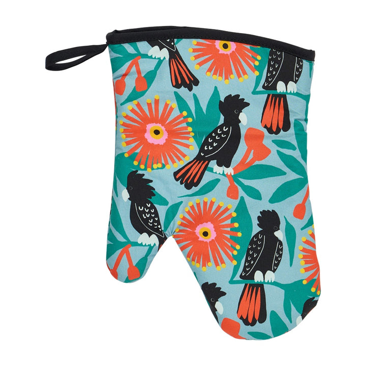 Annabel Trends Cotton Single oven mitt in Black Cockatoo print