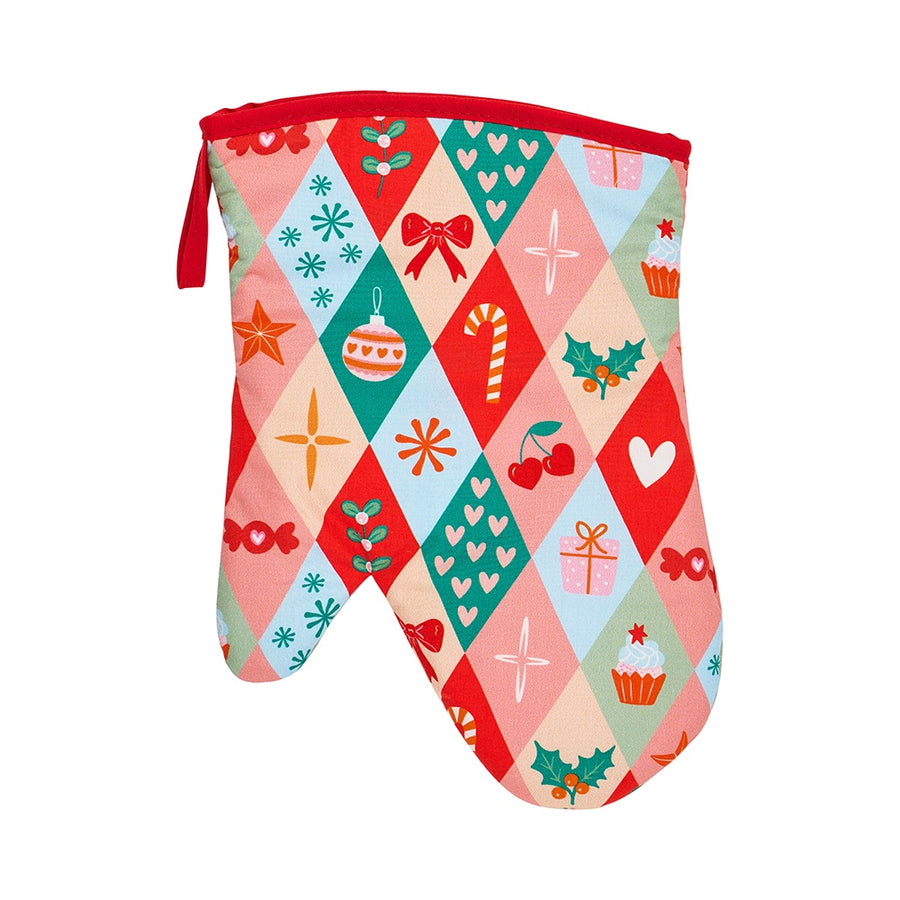 Annabel Trends Cotton single oven mitt in Christmas Harlequin