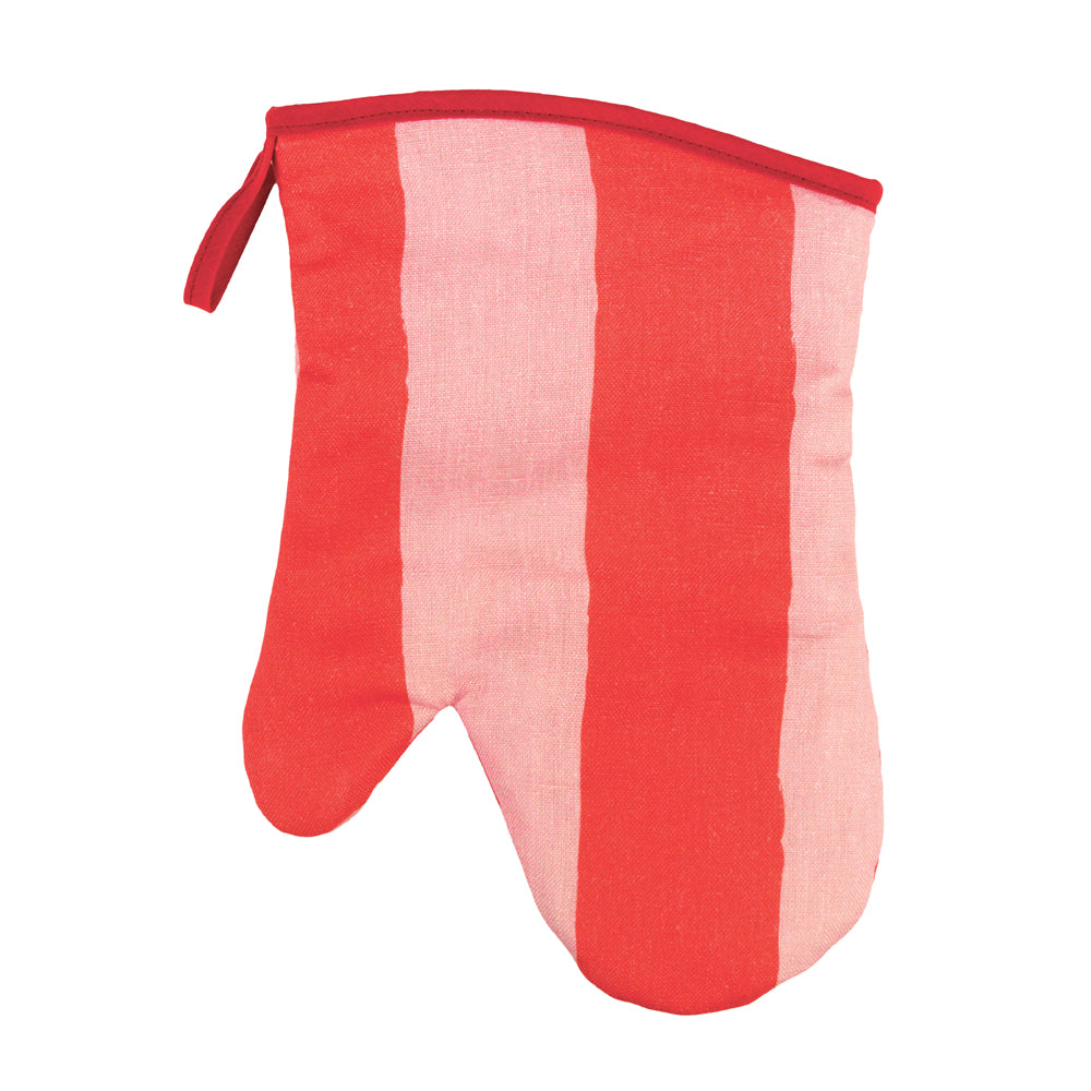 annabel trends red stripe linen single oven mitt