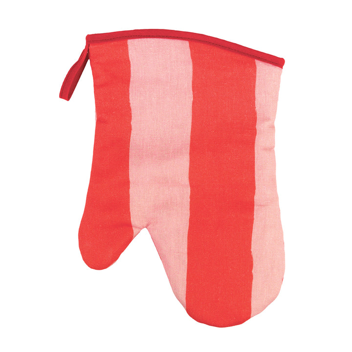 annabel trends red stripe linen single oven mitt