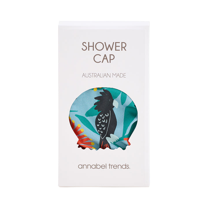 Annabel Trends Cotton Shower Cap in Black Cockatoo print