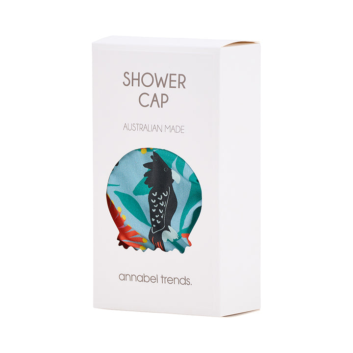 Annabel Trends Cotton Shower Cap in Black Cockatoo print