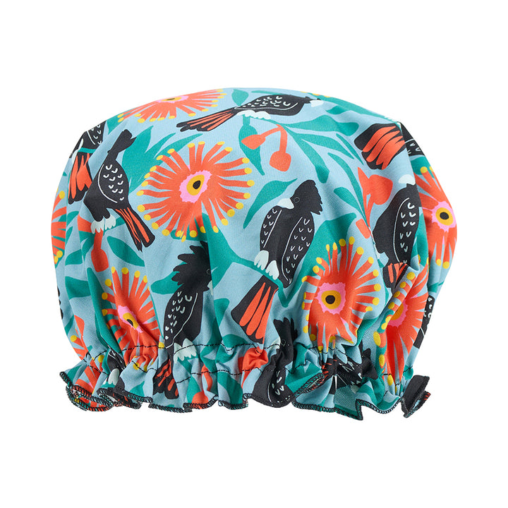 Annabel Trends Cotton Shower Cap in Black Cockatoo print