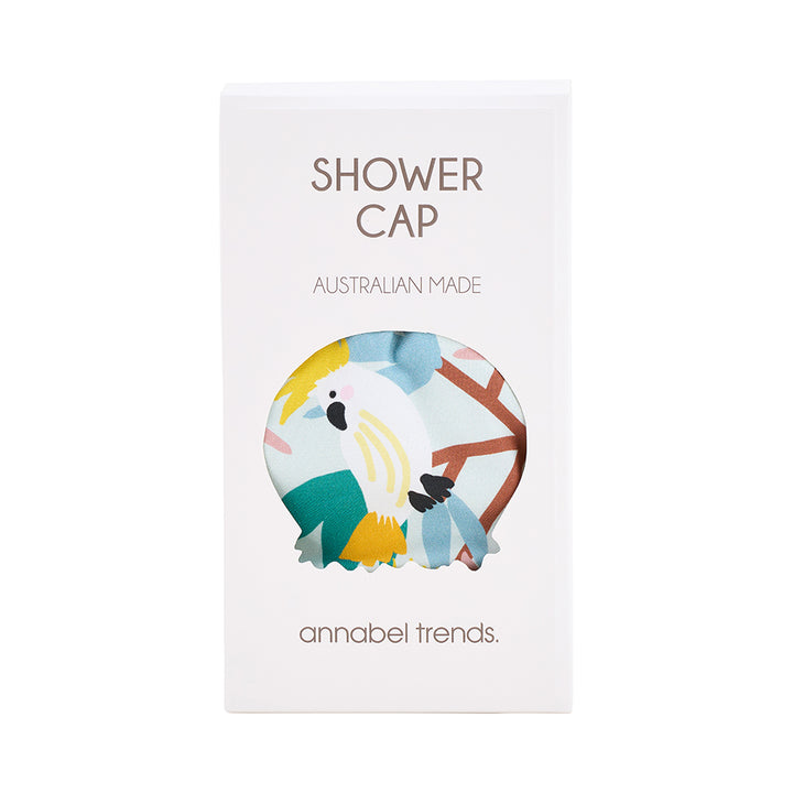 Annabel Trends Cotton Shower Cap in White Cockatoo print