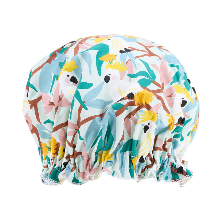 Annabel Trends Cotton Shower Cap in White Cockatoo print