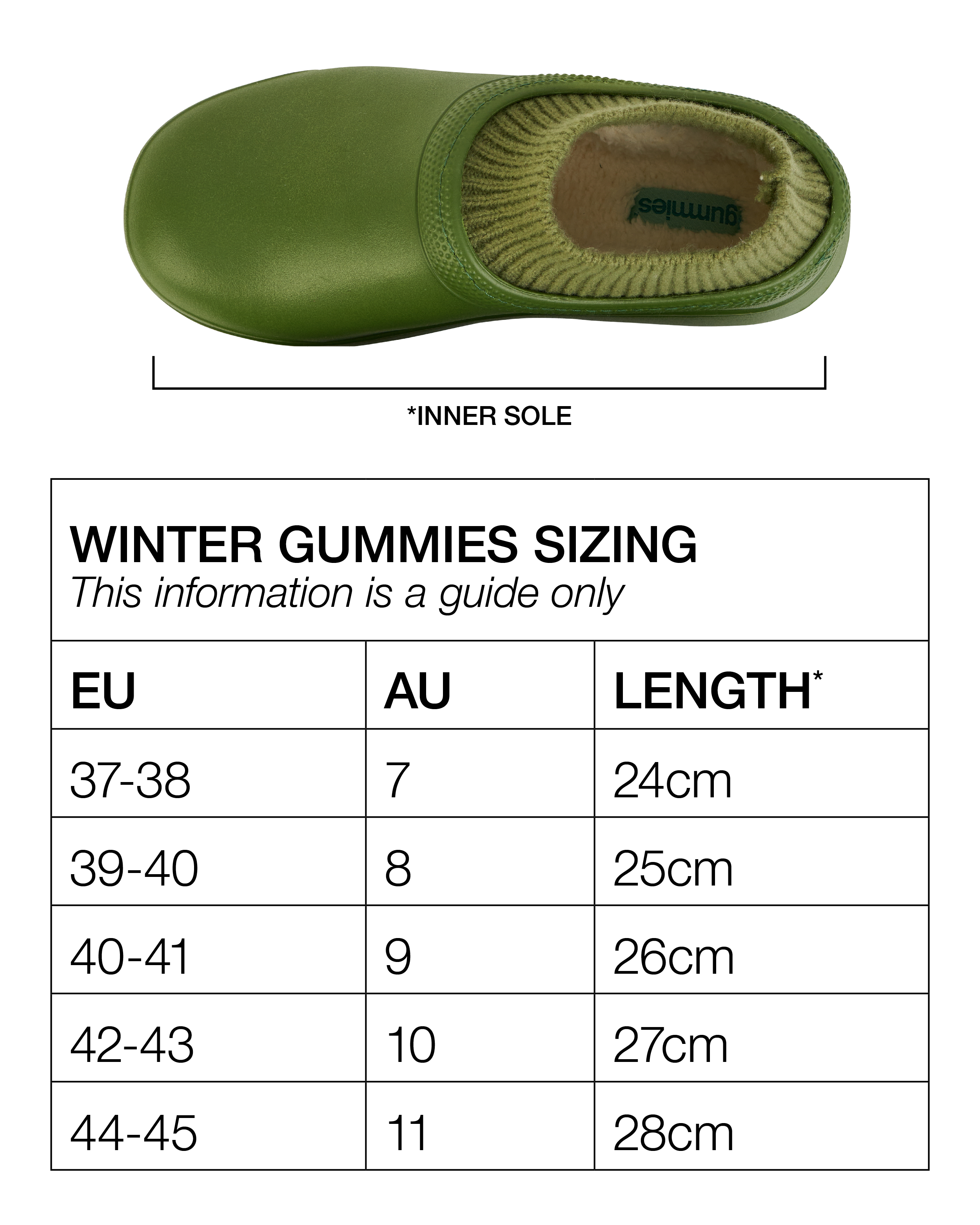 Sizing chart