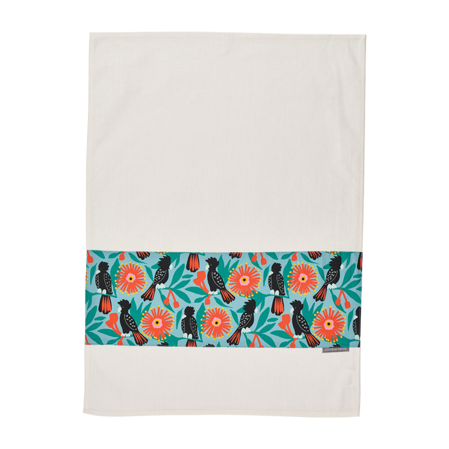 Annabel Trends Cotton tea towel in Black Cockatoo print