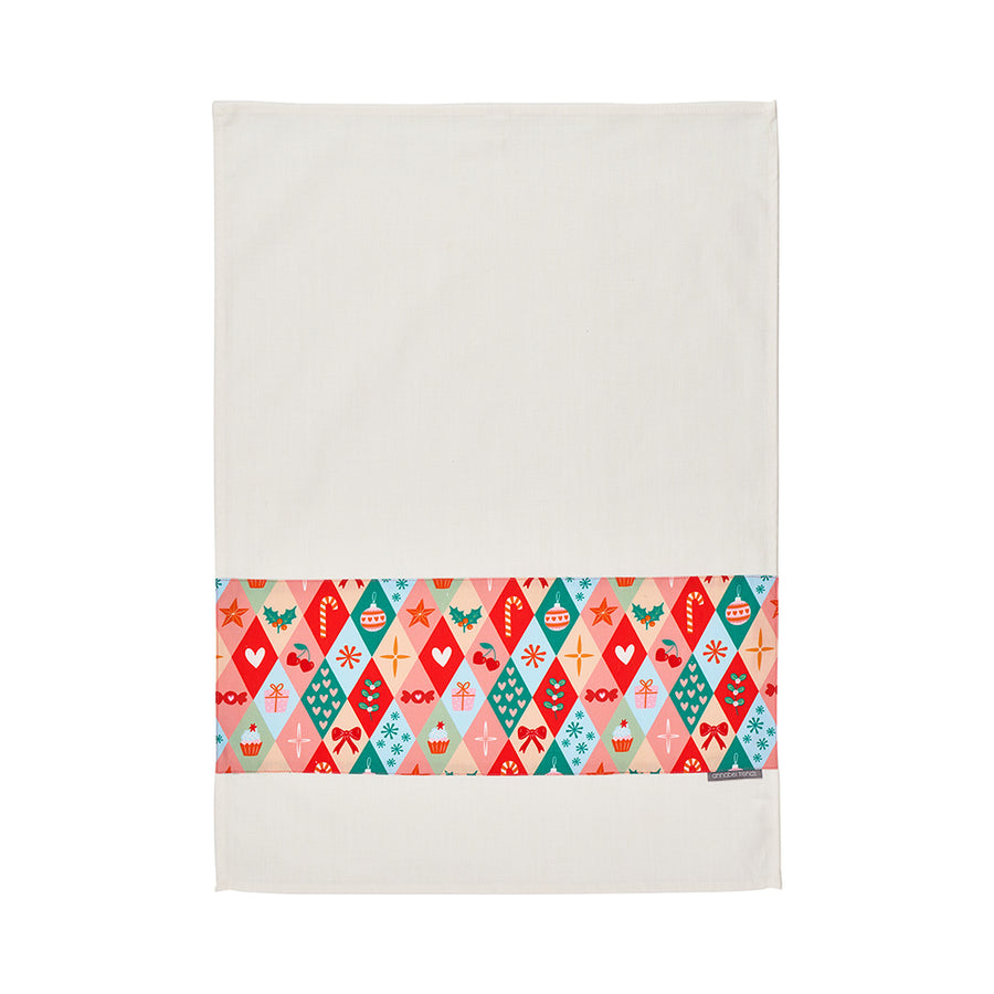Annabel Trends Cotton Tea Towel in Christmas Harlequin