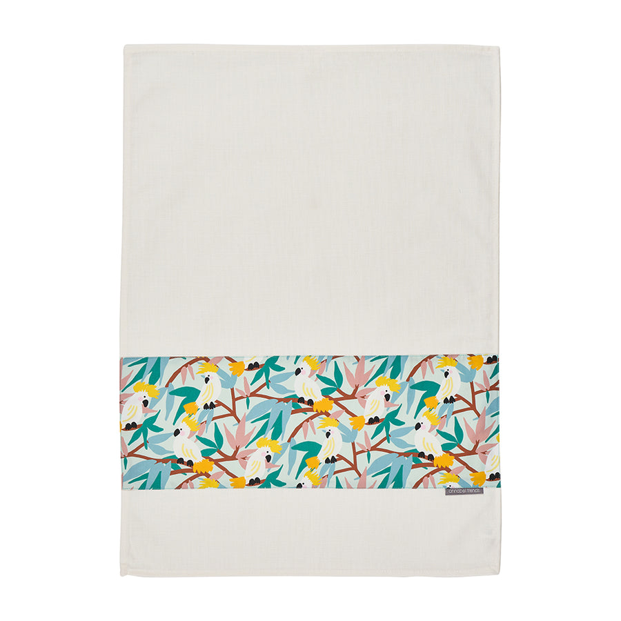 Annabel Trends Cotton Tea Towel in White Cockatoo print