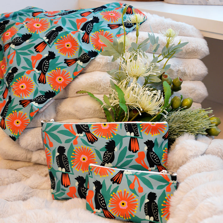 Annabel Trends Black cockatoo cosmetics bags and laundry bag