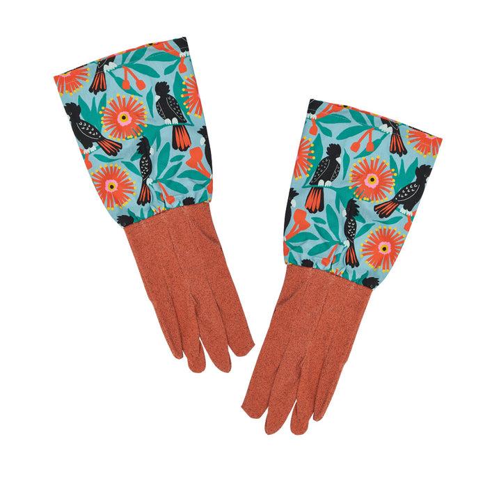 Long Sleeve Garden Gloves - Cotton - Black Cockatoos