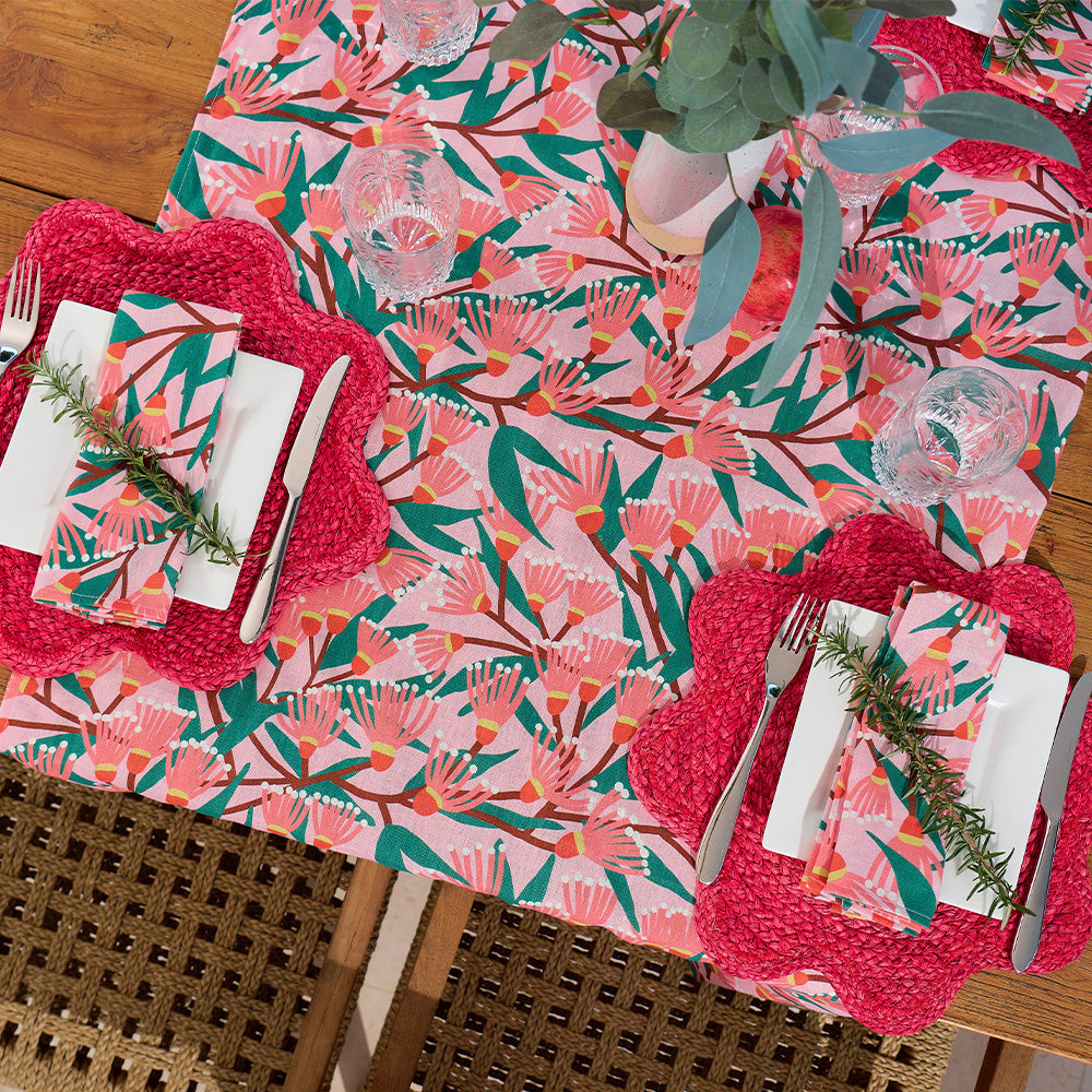 Annabel Trends Blossom Branches Linen Tablecloth and Napkins and Wavy placemat