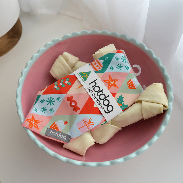 Annabel Trends Christmas Harlequin cotton hot dog bandana