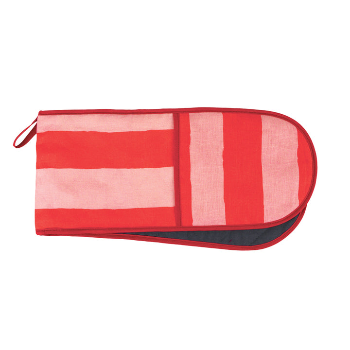 annabel trends red stripe linen double oven mitt