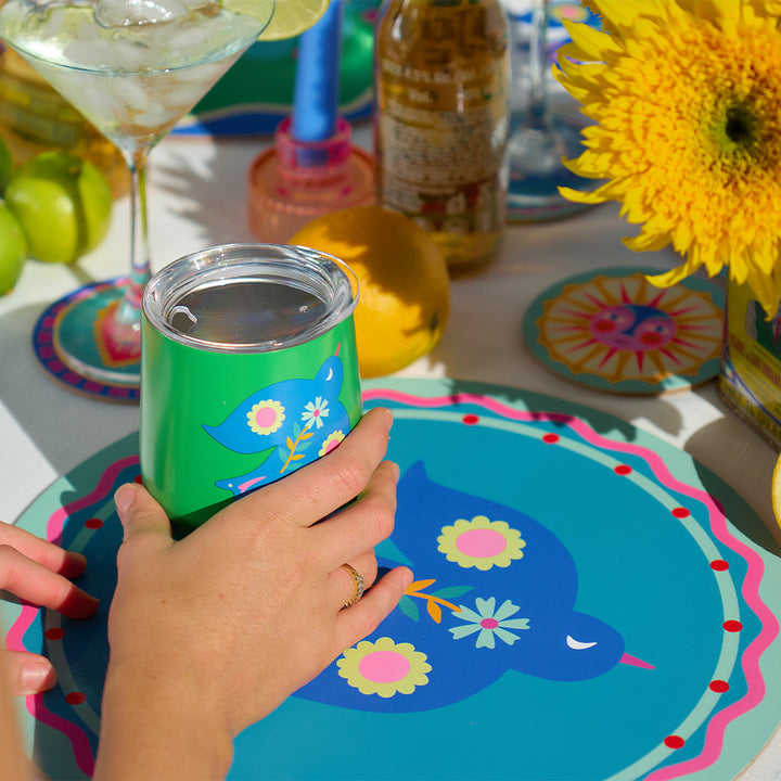 Annabel Trends fiesta table setting with placemats, coasters