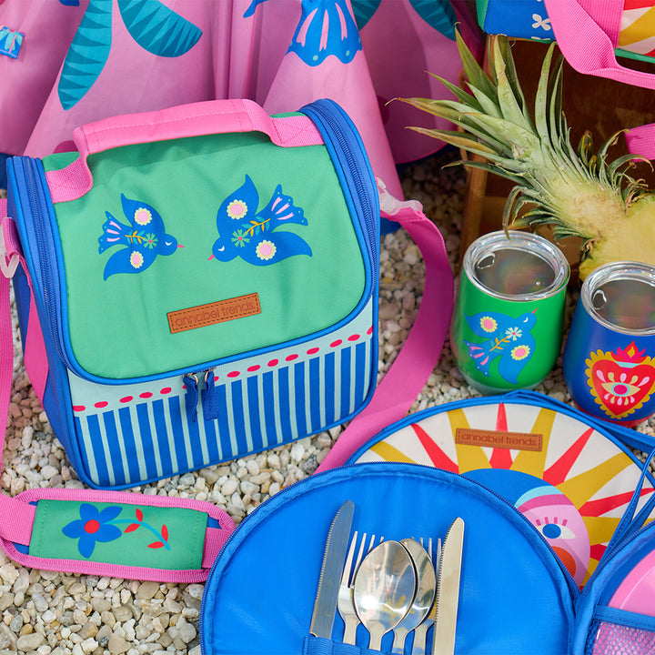 Annabel Trends fiesta picnic range, cutlery set, picnic bags, lunch bag,  sand free beach towel, tumblers and reverse umbrella