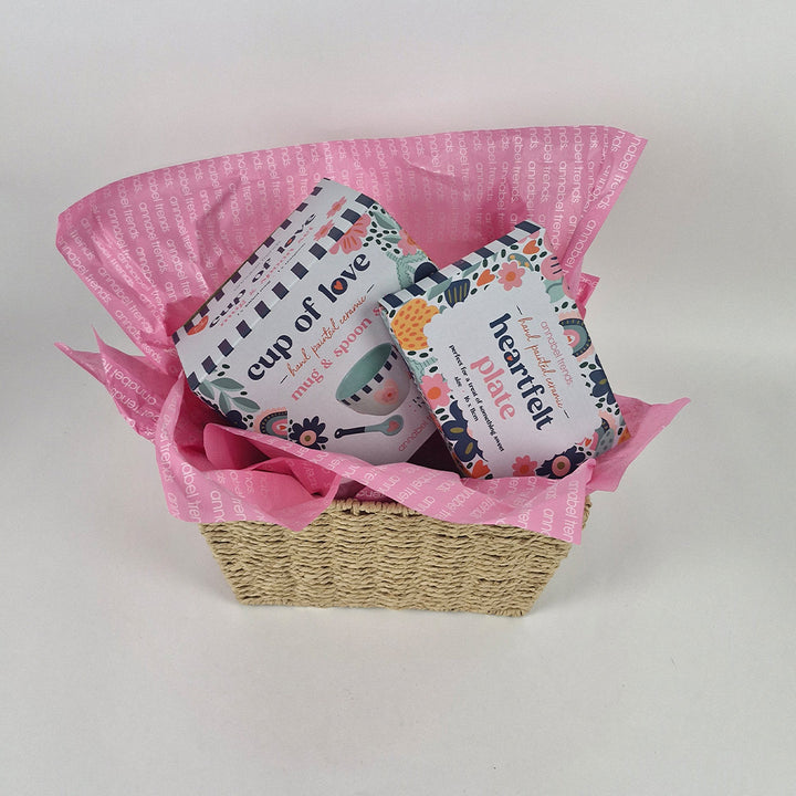 annabel trends mothers day hamper with ceramic heartfelt plate and cup of love mug and spoon set