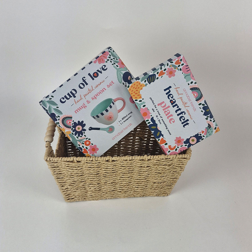 annabel trends mothers day hamper with ceramic heartfelt plate and cup of love mug and spoon set