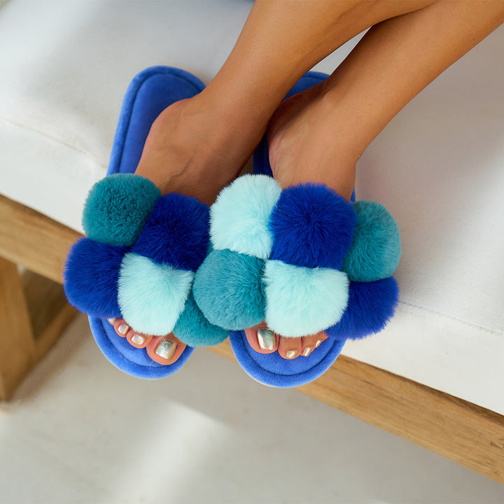 Annabel Trends Multi Blue Pom Pom Slippers