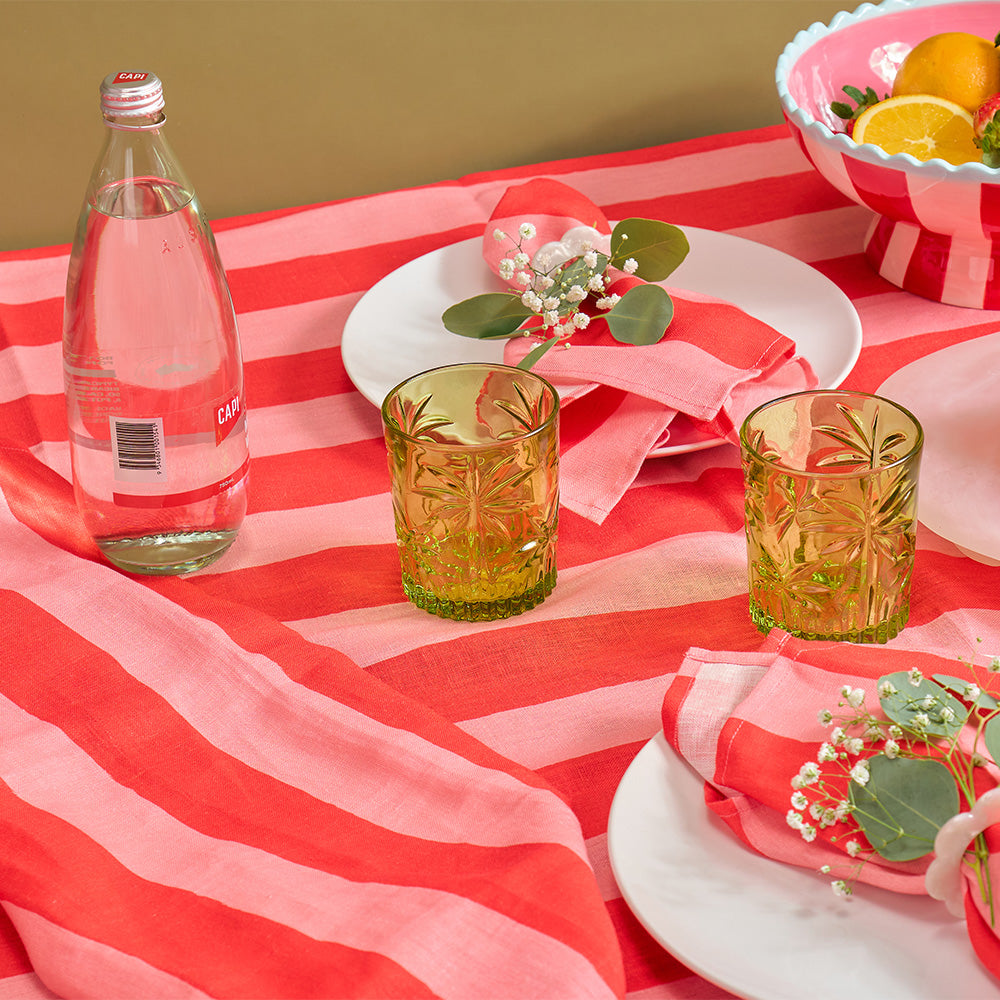Annabel trends red stripe linen tablecloth and napkins