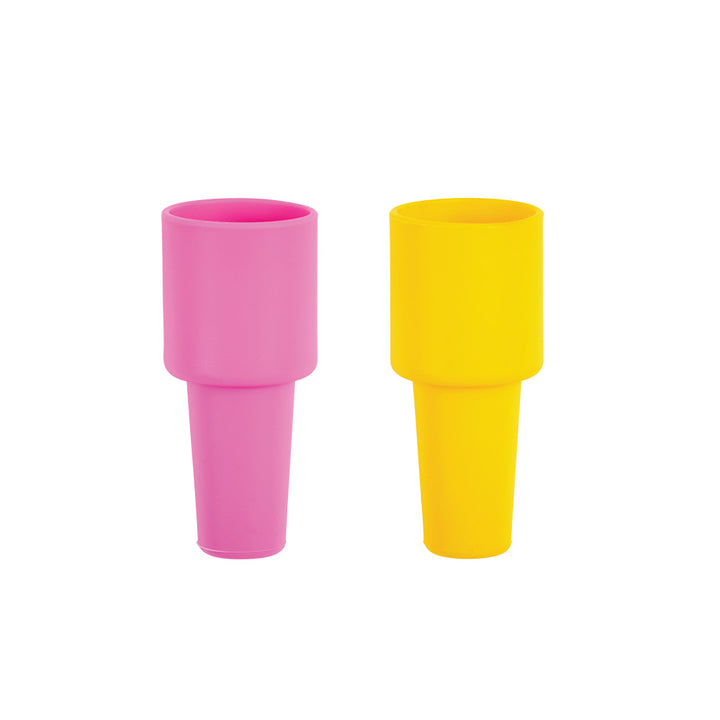 Two colorful silicone wine cork stoppers, one pink and one yellow By Annabel Trends - Silicork