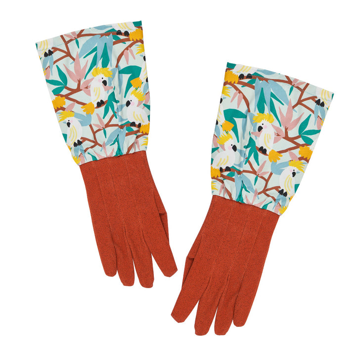 Long Sleeve Garden Gloves - Cotton - White Cockatoos