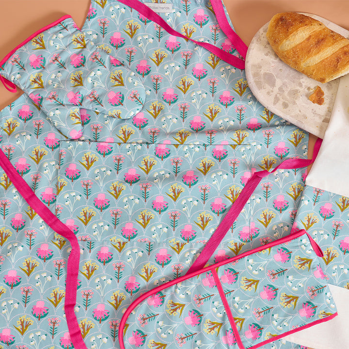 Annabel Trends Wildflower cotton double oven mitt, apron, tea-towel