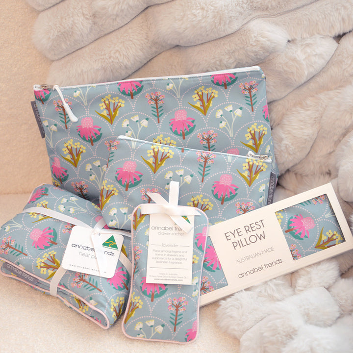 Annabel Trends Wildflower Cotton Cosmetic bags, heat pillow, eye rest pillow and drawer sachet