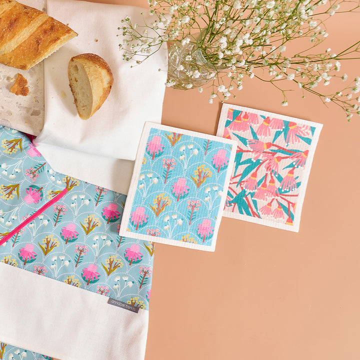 Annabel Trends wildflower cotton tea-towel and swedish dish cloth