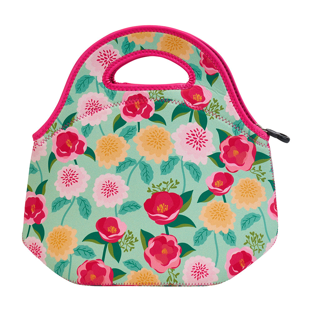 Neoprene lunch bag Camellias mint