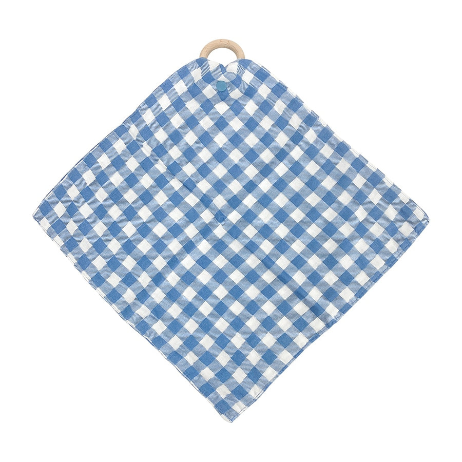 baby Muslin security blanket - gingham blue