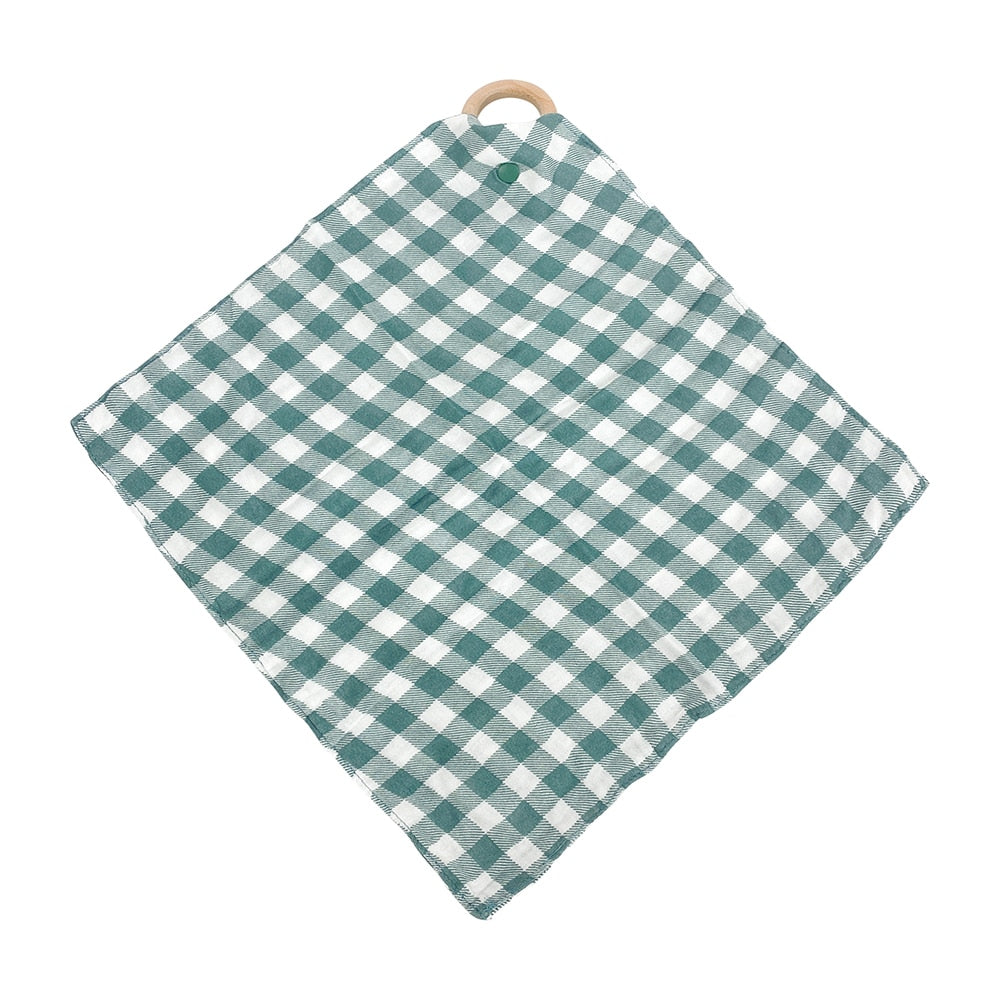 baby Muslin security blanket - gingham  olive