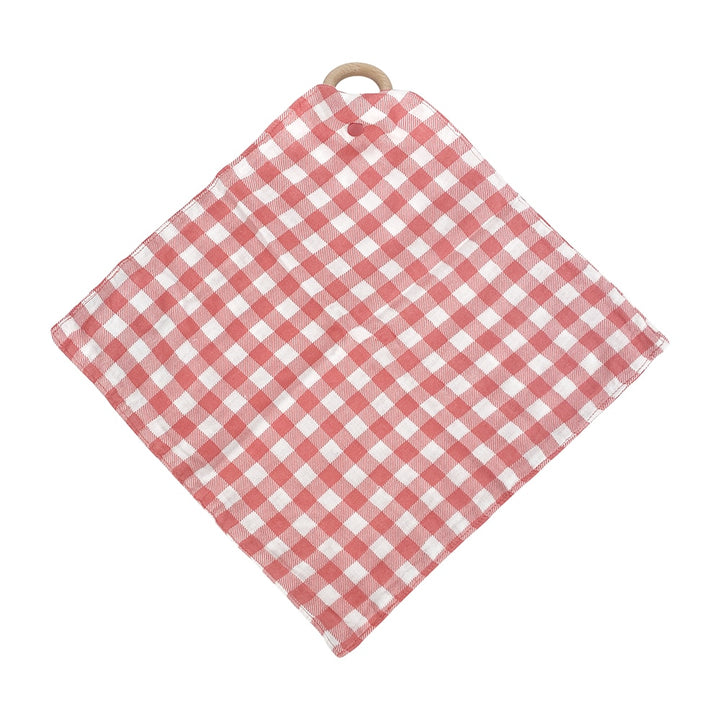 baby Muslin security blanket - gingham rhubarb