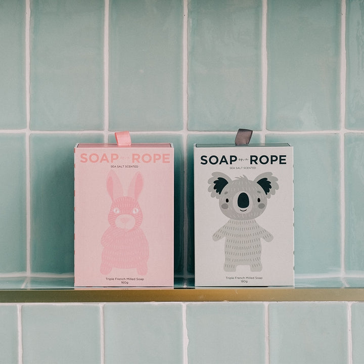 Soap on a rope bunny and koala