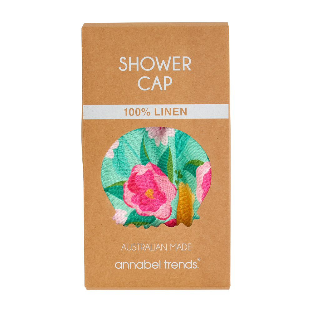 Shower Cap - Linen - Camellias Mint