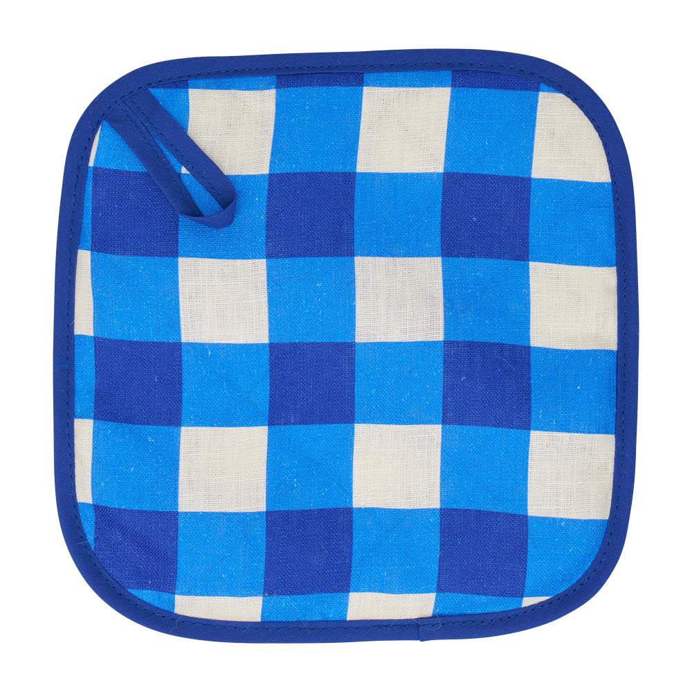 Pot Holder - Linen - Cobalt Check