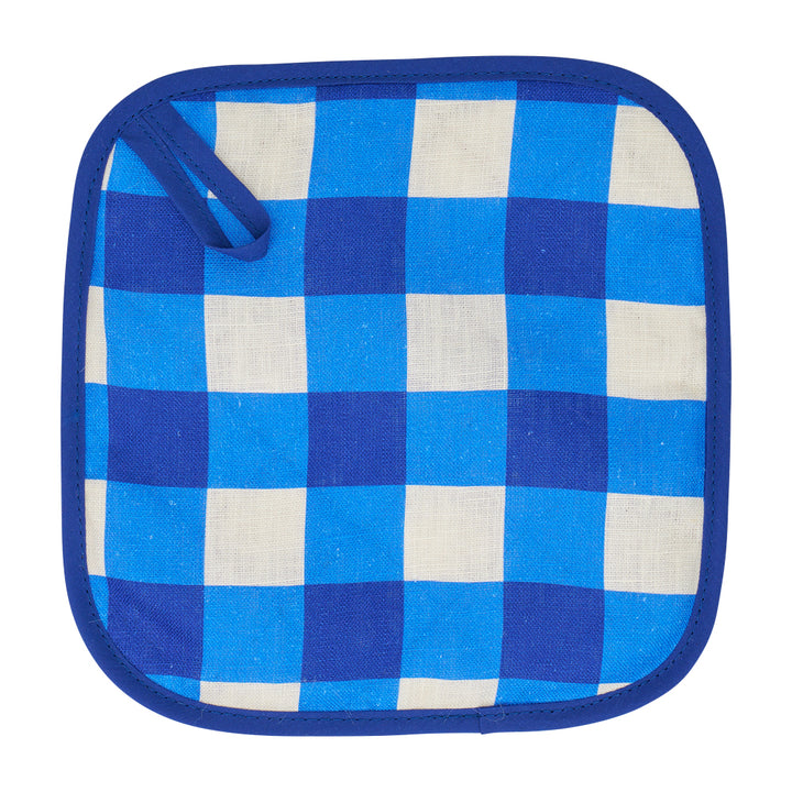 Pot Holder - Linen - Cobalt Check