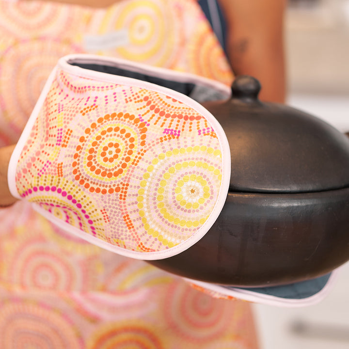 Double Oven Mitt - Linen -  Groovy Rainbows