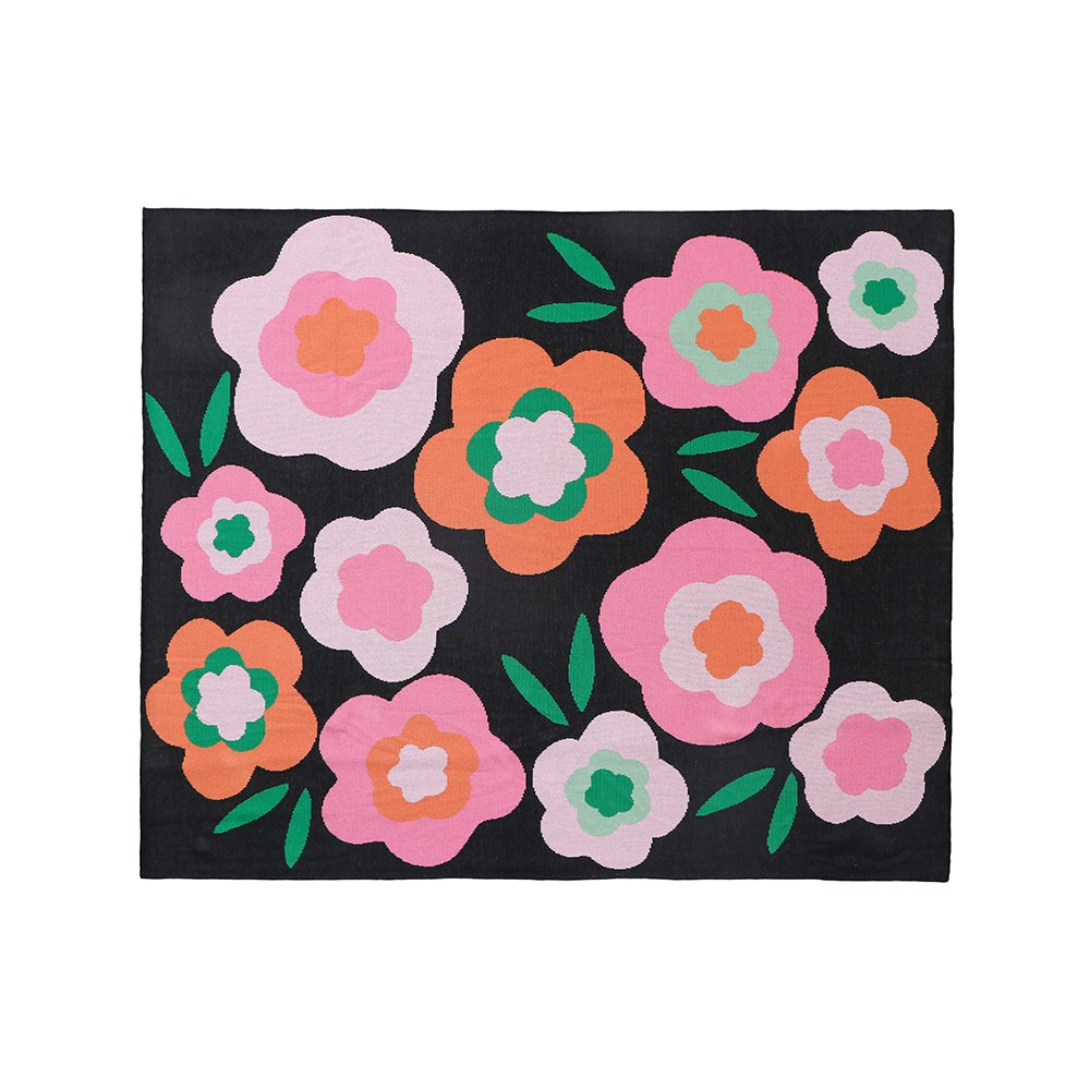 Midnight Blooms Cotton Throw Rug