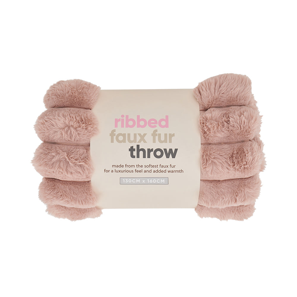 Annabel Trends Ribbed Faux Fur Throw - Dusty Pink