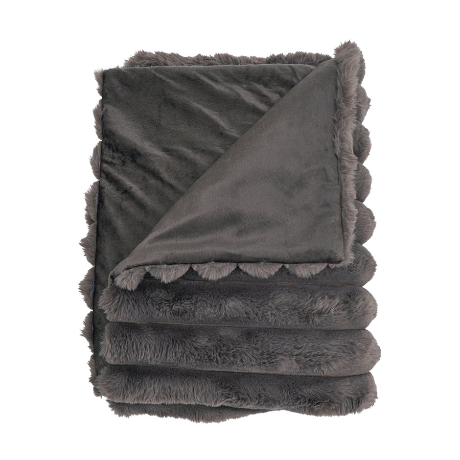 Annabel Trends Ribbed Faux Fur Throw - Grey