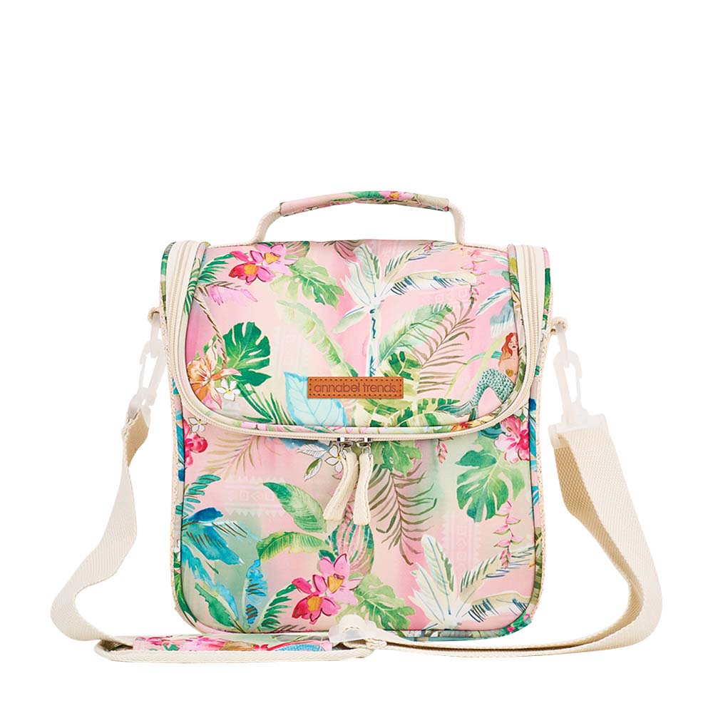 Floral patterned crossbody bag on a white background