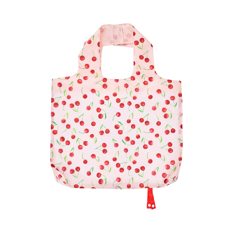 Reusable shopping bag with cherry pattern on a white background