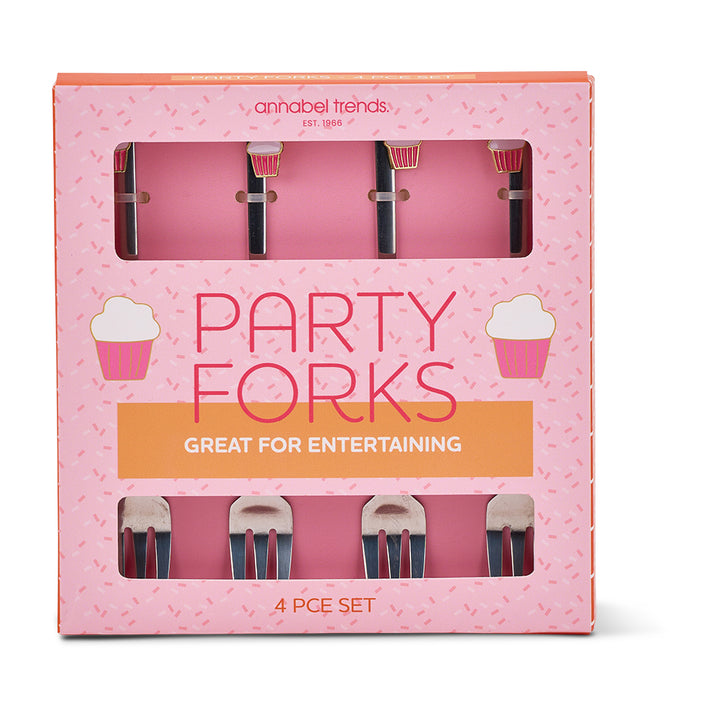 Packaging of 'Party Forks' with pink design and visible brand name.