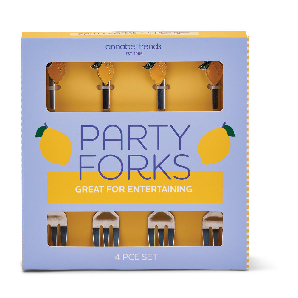 Packaging of party forks with lemon illustrations on a white background