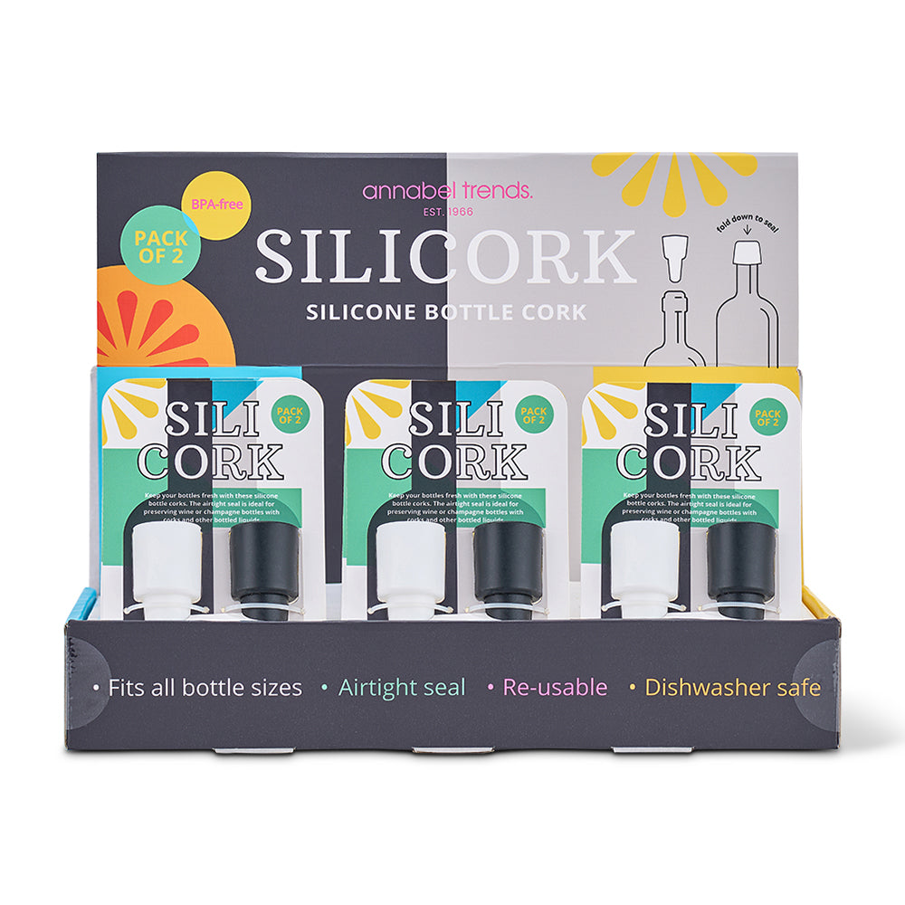 Silicork Wine Stoppers - Black & White - Counter Pack of 18
