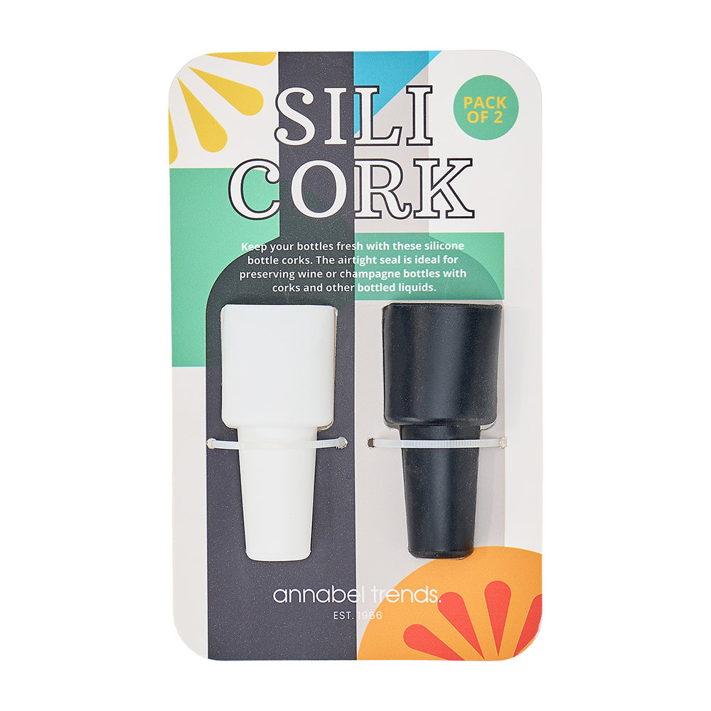 Silicork Wine Stoppers - Black & White - Counter Pack of 18