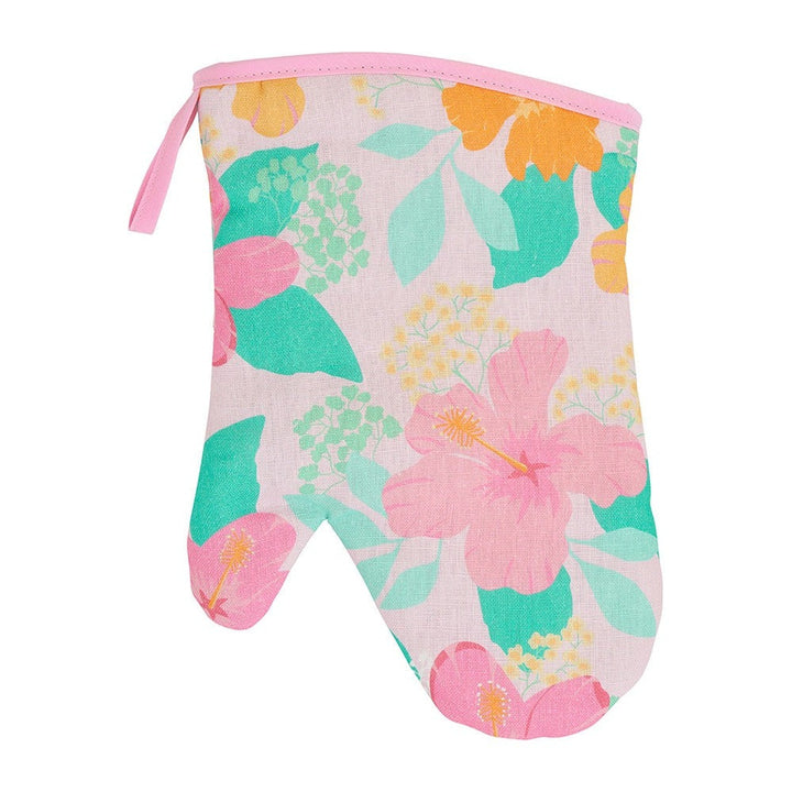 Oven Mitt - Single - Linen - Hibiscus