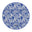 Circular blue and white patterned picnic rug on a white background