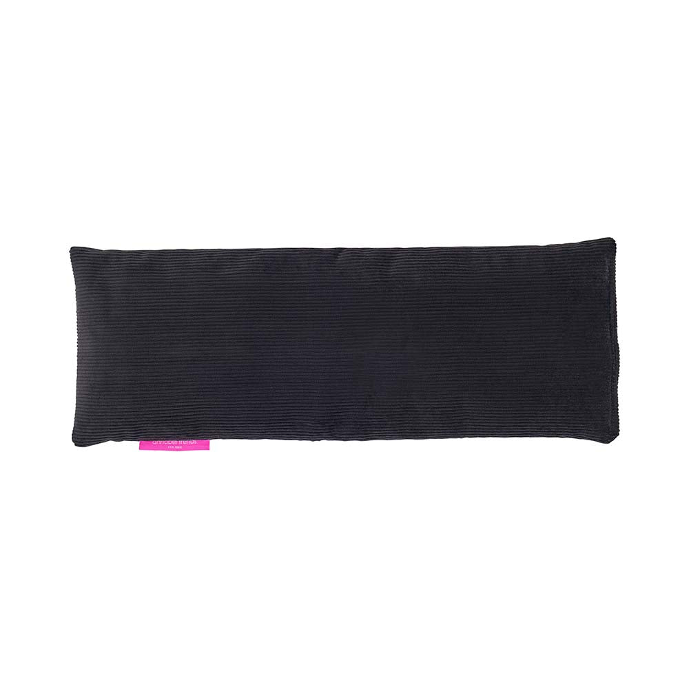 Black corduroy heat pack roll on a white background